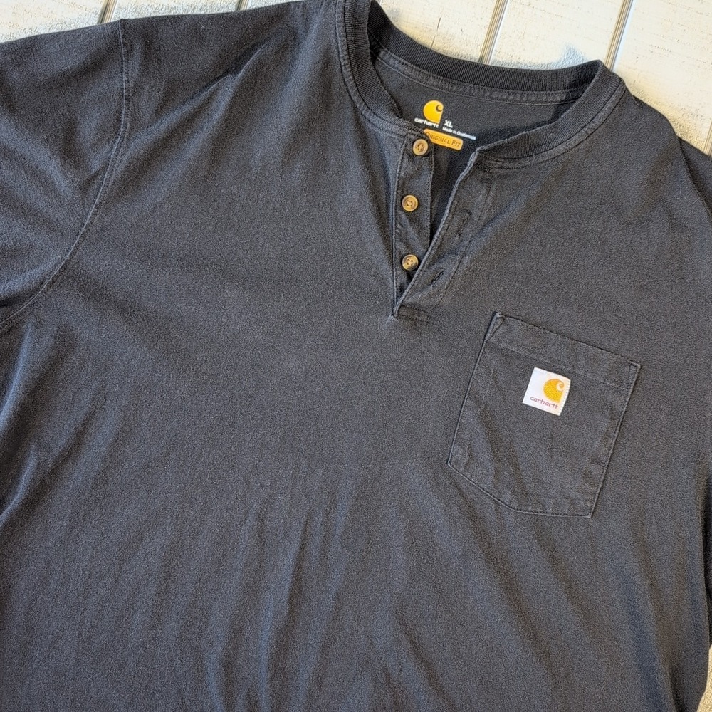 Carhartt Original Fit Shirt Men's XL Black Cotton 3 Button Pullover Short Sleeve